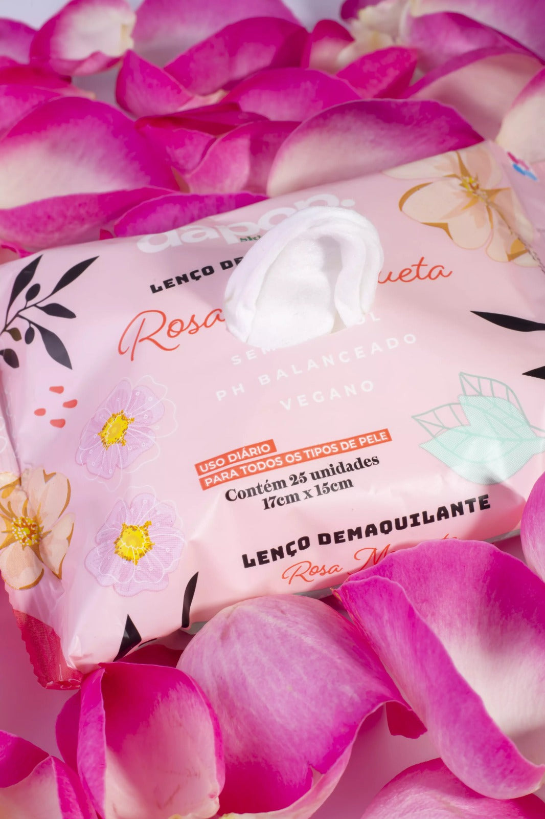 Lenços demaquilantes - Dapop (Peach Clean, Rosa mosqueta e Aloe Vera)