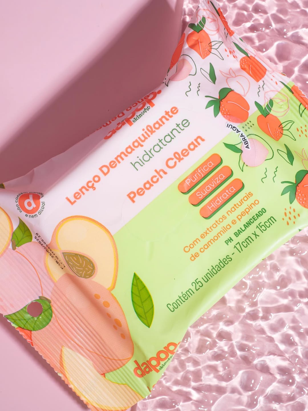 Lenços demaquilantes - Dapop (Peach Clean, Rosa mosqueta e Aloe Vera)