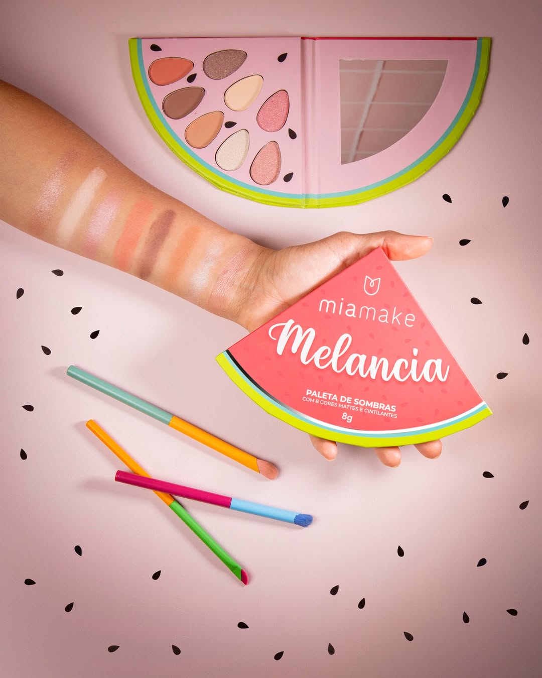 Paleta Melancia 8 Cores Mattes e Cintilantes – Mia Make