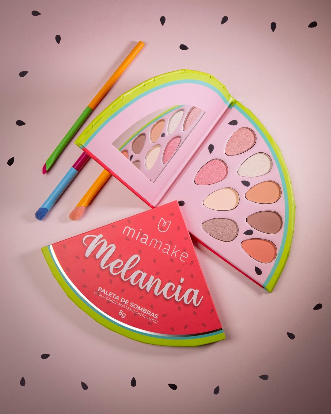 Paleta Melancia 8 Cores Mattes e Cintilantes – Mia Make