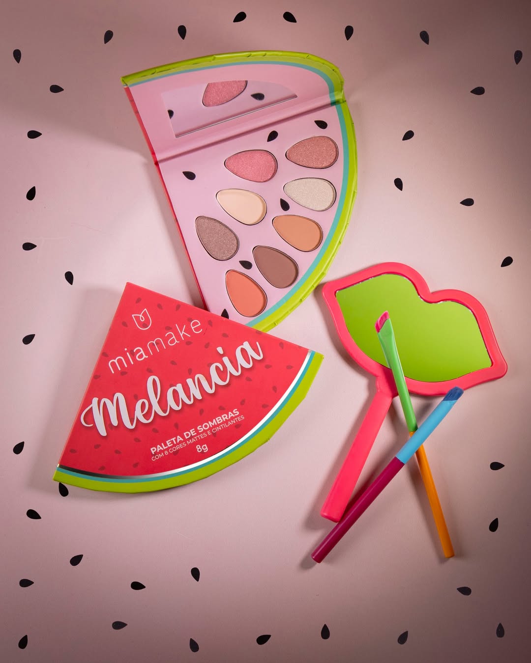 Paleta Melancia 8 Cores Mattes e Cintilantes – Mia Make
